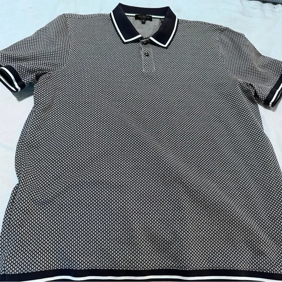 Ted Baker Black and White Patterned Polo Shirt - Picture 2 of 4